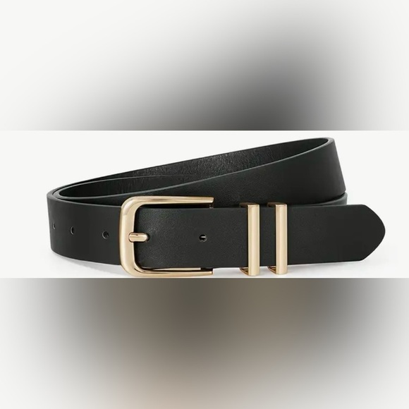 NWT Elegant Black PU Leather Belt with Gold Buckle - Picture 5 of 7